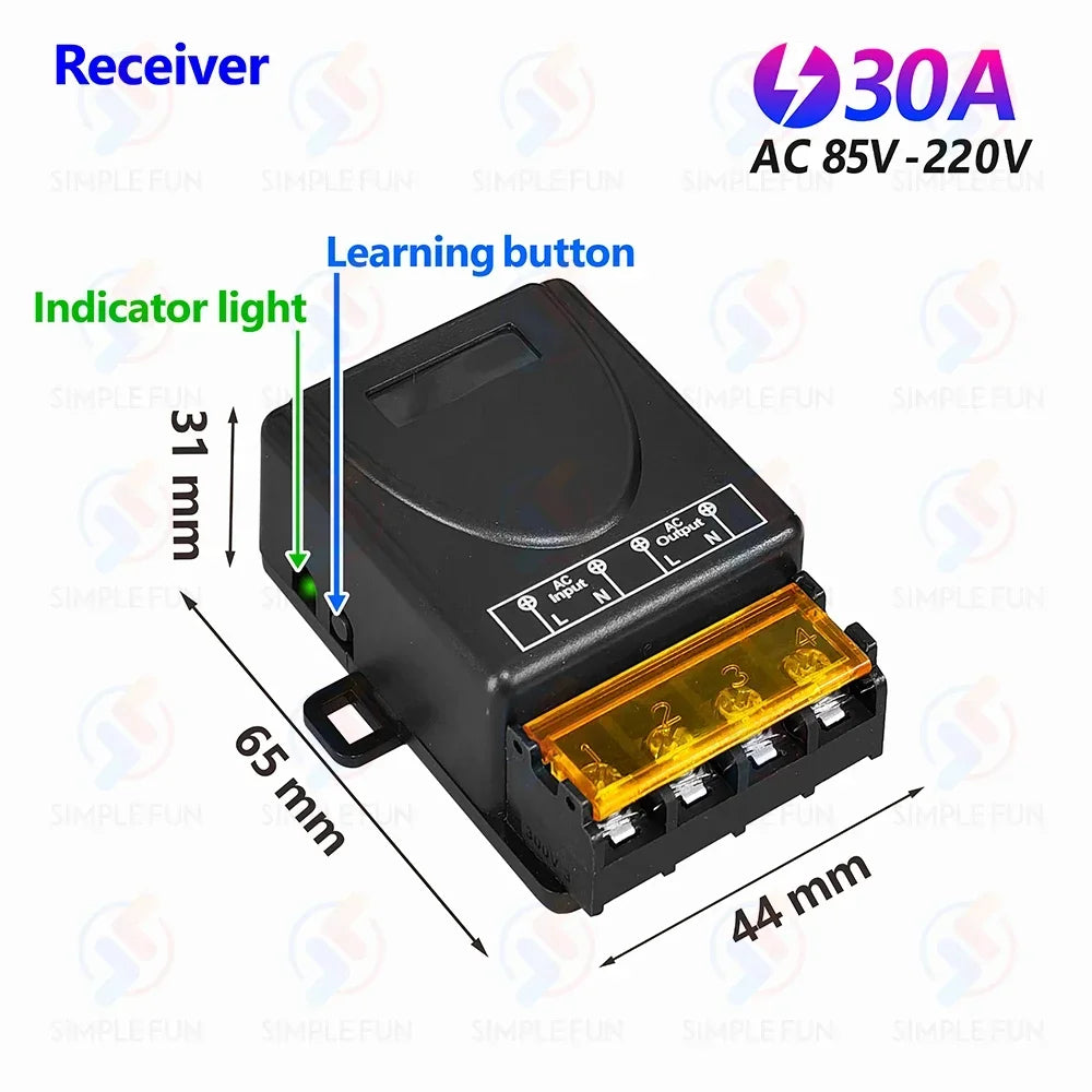 RF Wireless Remote Control Light Switch 433Mhz 110V 220V 230V 30A High Power Relay,ON/OFF Transmitter,for Water Pump Lamp Fan