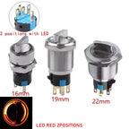 16/19/22mm, Metal Rotary Switch, Selected Toggle Switch With LED 12-24V, 2 Positions / 3 Position Waterproof