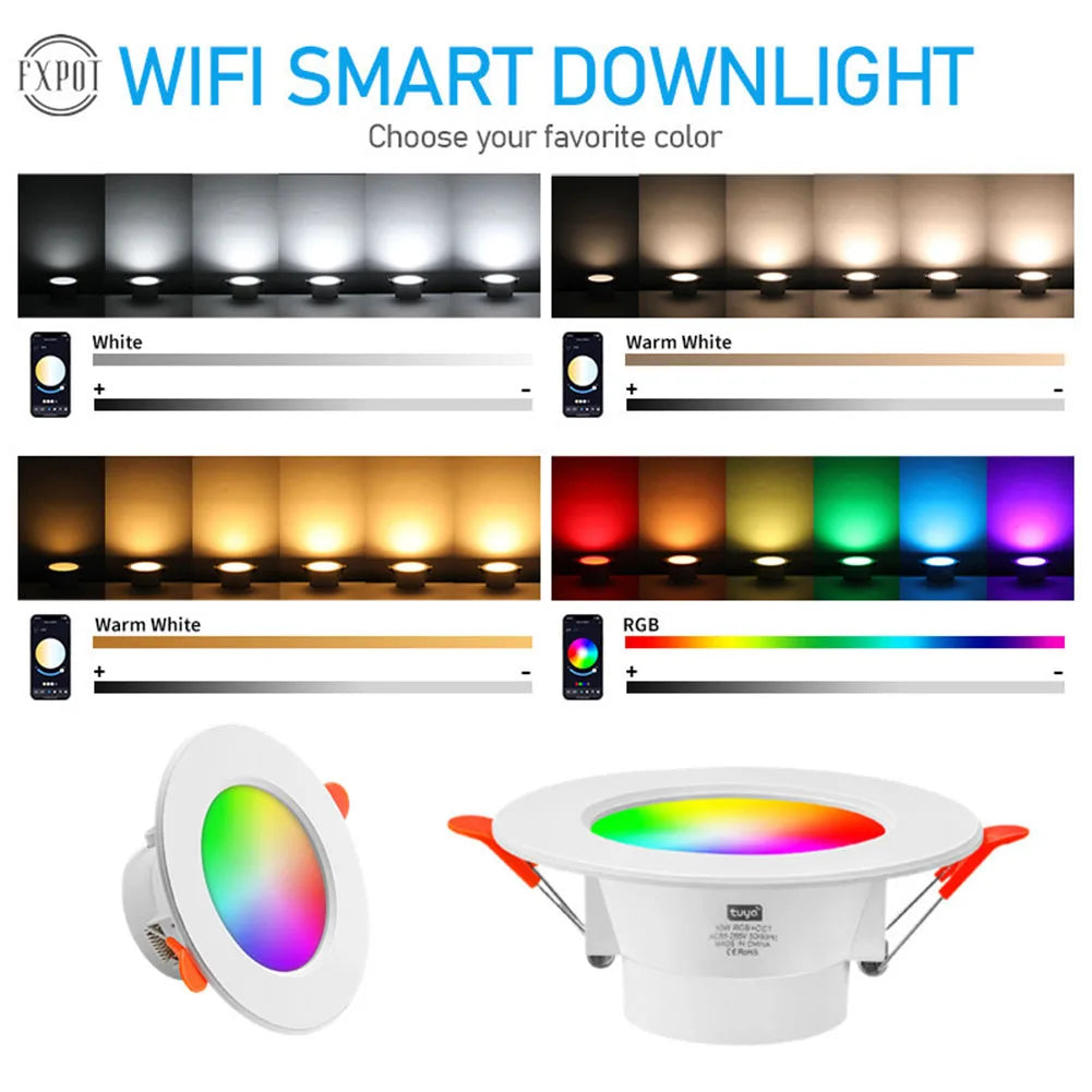 12-1Pcs RGB LED Bulb Tuya Dimmable Downlight Spotlight Bluetooth-Compatible Lamp 10/15W APP Control GB+CW+WW Smart Lamp