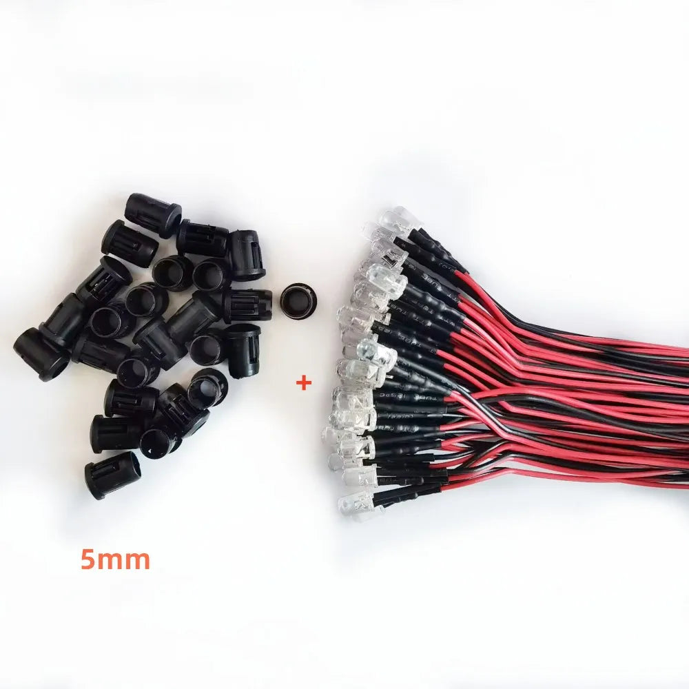 20PCS Transparent LED Diodes DC3V 5V 12V 24V 3MM 5MM 10MM For Red/Green/Blue/Yellow/UV/ Orange/Pink/Hot/White/RGB Pre-cable