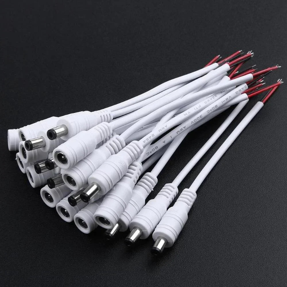 10pcs/lot Male Female DC Cable Power Adapter Connector 5.5x2.1mm Plug Adapter Wire for TV Camera LED Strip Tape Light wholesale