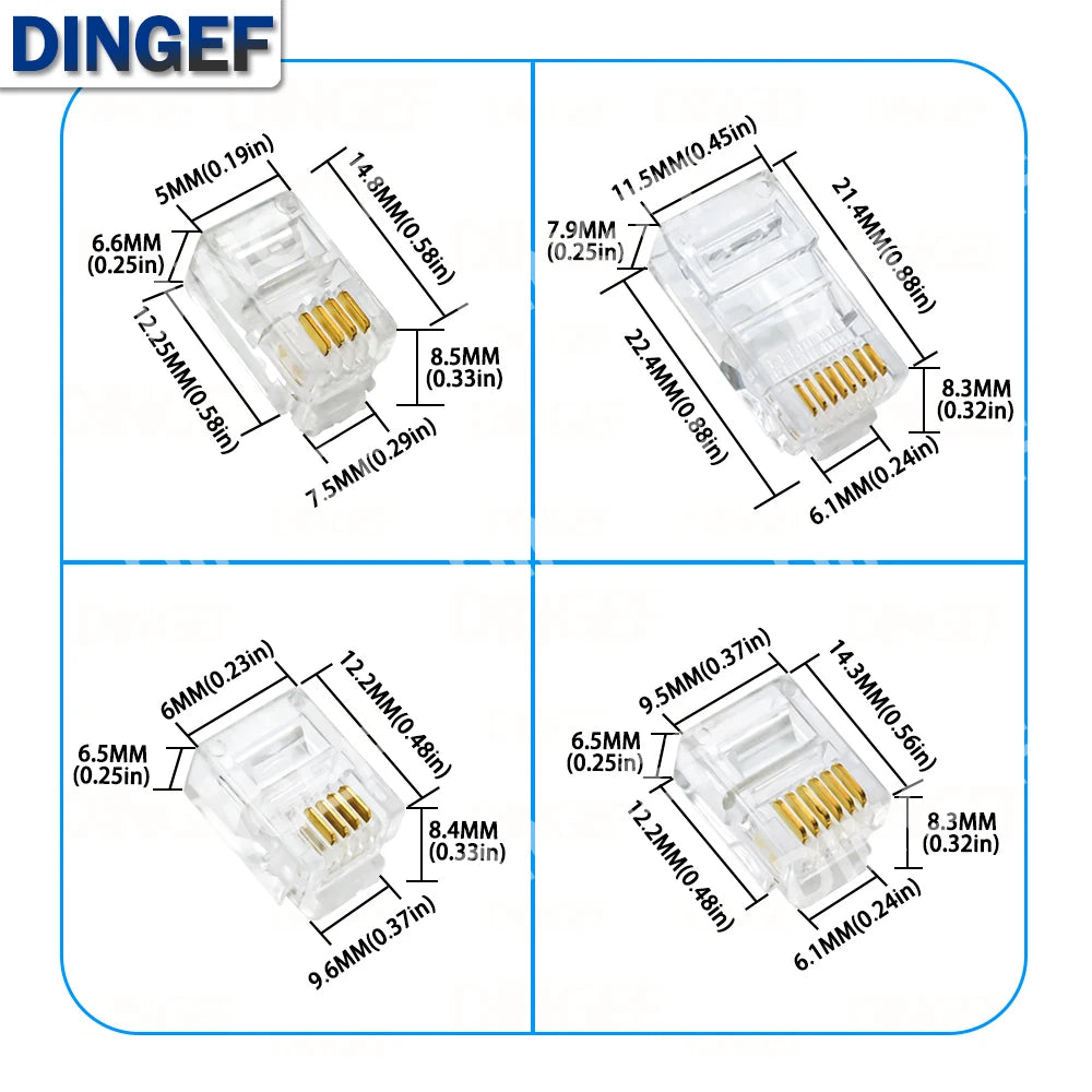 4Pin 6Pin 8Pin Cable End Connectors Plugs telephone connector internet connector RJ9 4P4C RJ11 6P4C 6P6C RJ45 8P8C Crystal