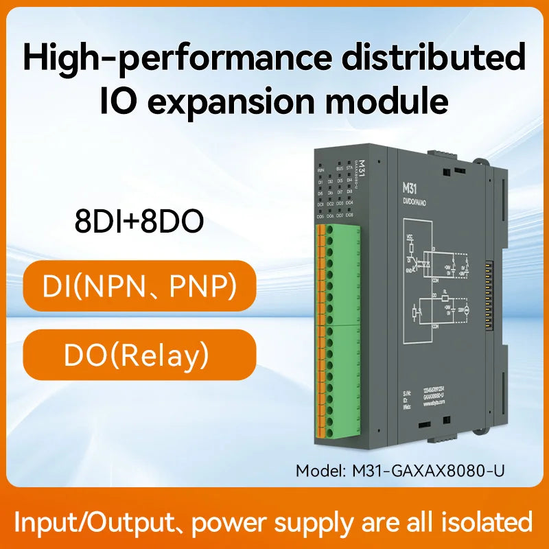 RS485 RJ45 DI/DO/AO/AI Distributed Remote IO Module CDEBYTE M31-U Series Modbus NEW Version Support PNP NPN DIP Free Splicing