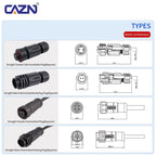 CAZN Plastic Straight Angled Male Female Circular Connectors E10 Waterproof Bayonet Connector 2-12 Pin with Unshielded PVC Wire