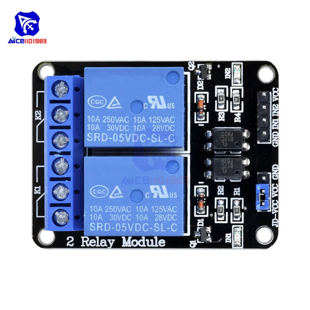 2 CH DC 5V Relay Module with Optocoupler Low Level Trigger for Arduino  R3 MEGA 2560 1280 DSP ARM PIC AVR STM32 Raspberry Pi
