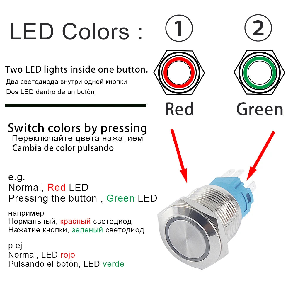16mm 19mm 22mm double colors LED Metal Push Button Switch Waterproof Lamp Doorbell Car Momentary Latching 12V 24V without socket