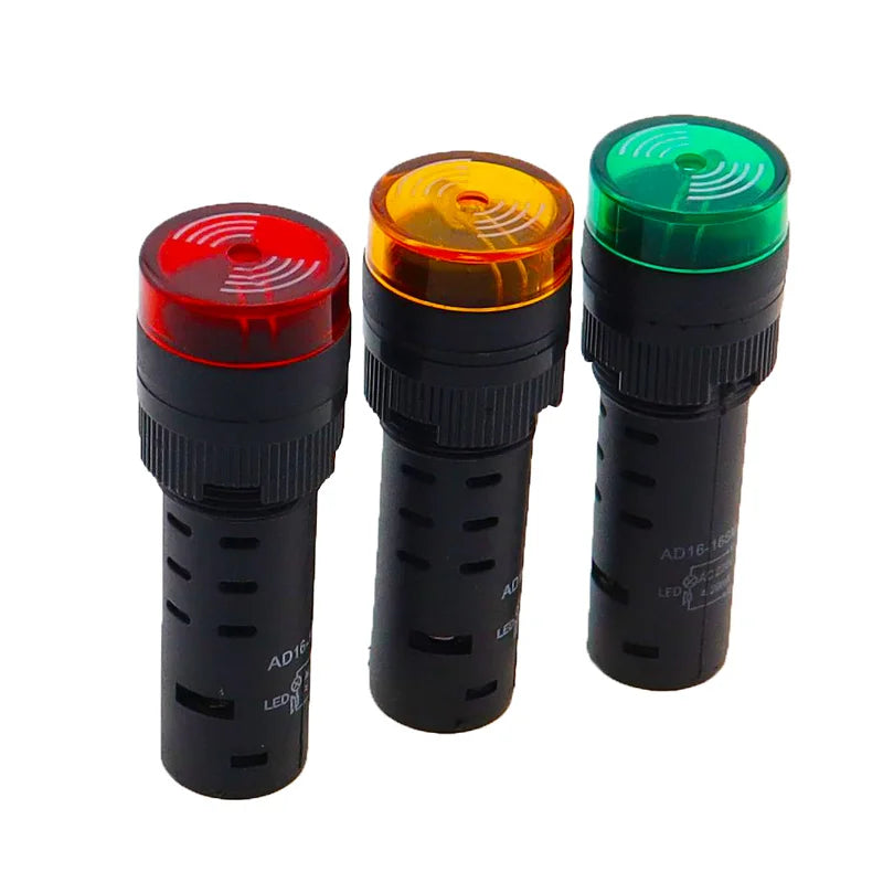 AD16-16SM 16mm buzzer 12V 24V 110V 220V 380V Flash Signal Light Red LED Active Buzzer Beep Alarm Indicator Red Green Yellow