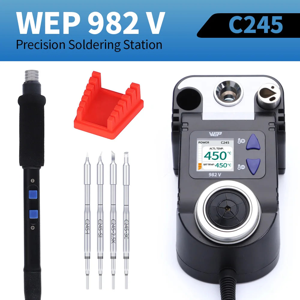 WEP 982-V Digital Electric Soldering Iron Kit C115 C210 C245 Precision Soldering Iron Soldering Station Small Rework Station
