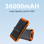 36000mAh Solar Power Bank 18W Wireless Charge With 4 Charging Heads LED Lamp Flashlight for Outdoor Battery Portable
