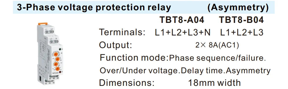 New TBT8 three phase motor protector 3 Phase failure Phase Sequence Voltage Monitoring Relay Voltage Sensing Protection Relay