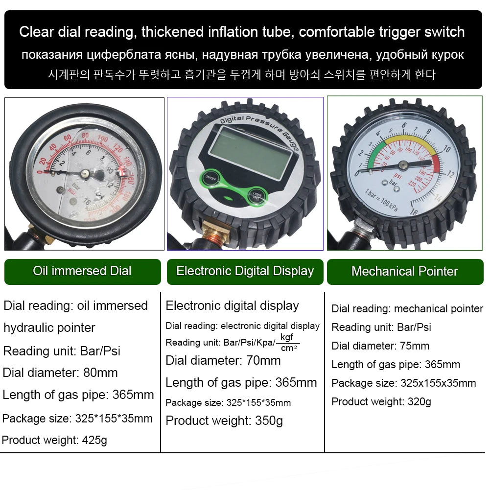 Automobile Tire Pressure Gun Barometer American Style European Style Japanese Style Handheld Tire Pressure Gauge