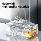 AMPCOM RJ45 Modular Plug, CAT5E CAT6 Pass Through Network Connectors UTP 3/50μ Gold-Plated 8P8C Crimp End for Ethernet Cable