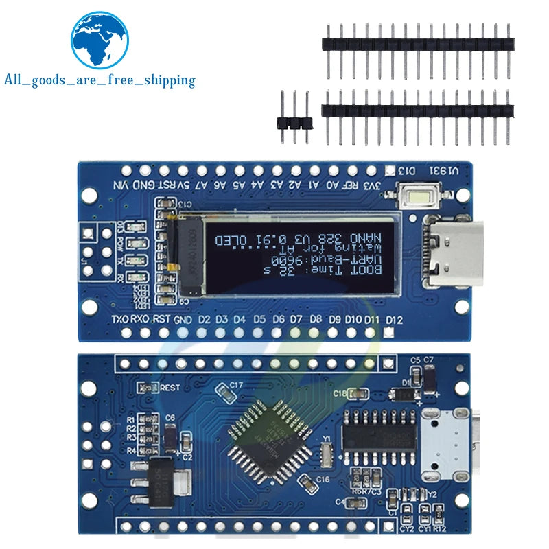 Nano V3.0 Atmega328P Ch340C Built-In 0.91" Oled Display 128*32 Resolution Iic I2C Compatible for Arduino Nano V3.0