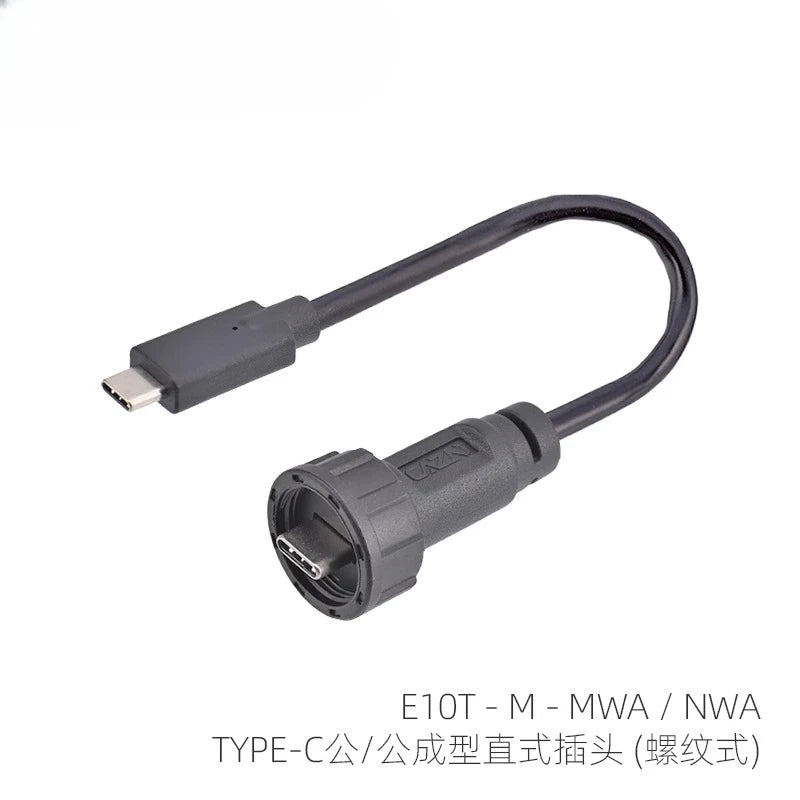 Threaded Type-C Waterproof Connector Cable IP67 Type-C Male Data Plug Wire F Outdoor Use USB 3.1 Solder Board Dual Female Socket