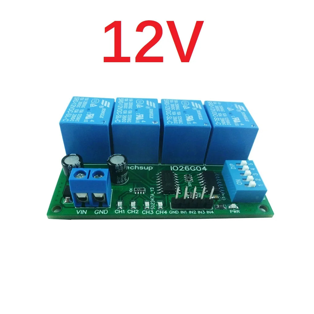 1 PCS 4ch DC 5V 12V 24V DIP Switch Delay Relay Module Flip-Flop Latch Bistable Self-locking Interlock Latch Power Conditioner
