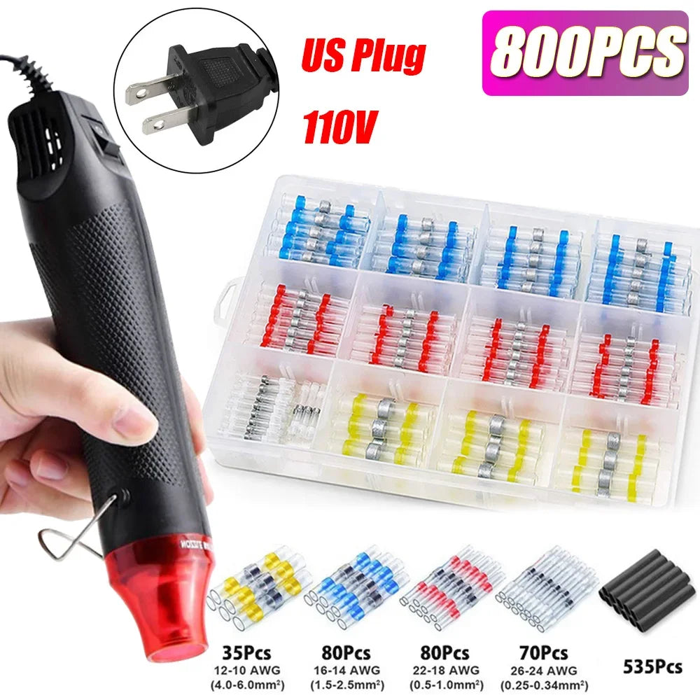 300W Air Dryer Hot Air Gun EU AU US Hair Dryer for Soldering Thermal Blower Shrink Wrapping Tools with 300PCS Wire Connectors