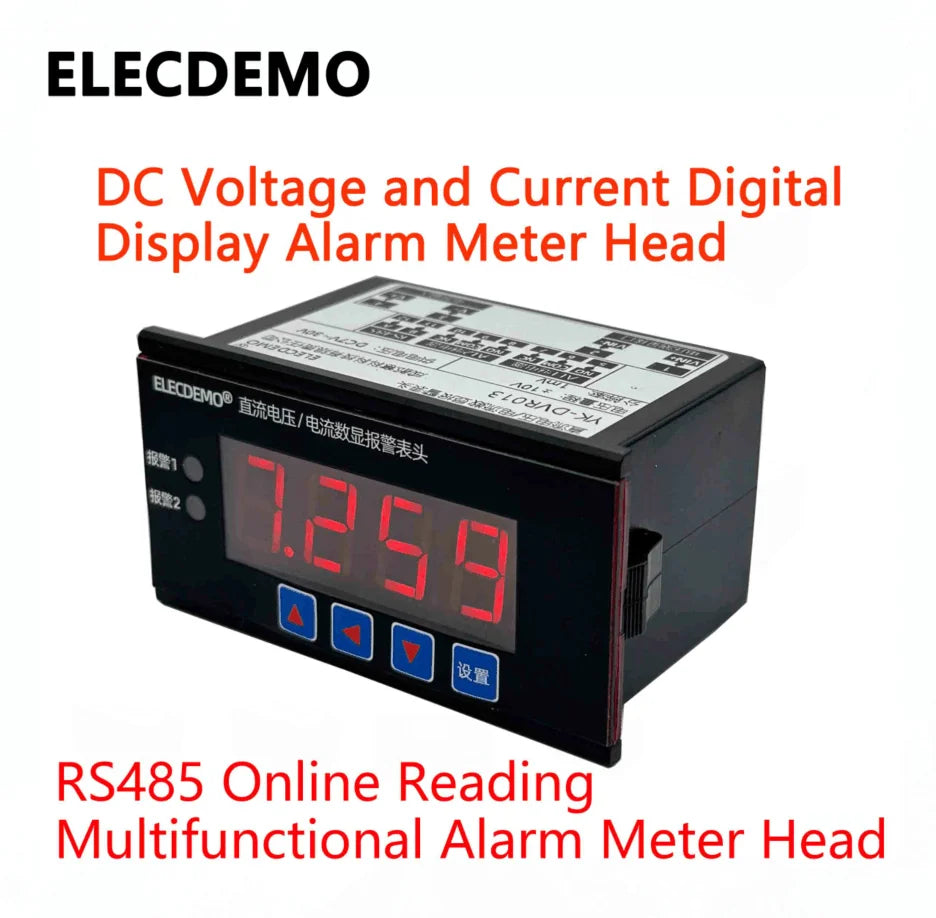 DC Digital Voltmeter Ammeter Panel Meter with Upper/Lower Limit Alarm, RS485 Modbus RTU, Relay Output Control, LED Display Kit