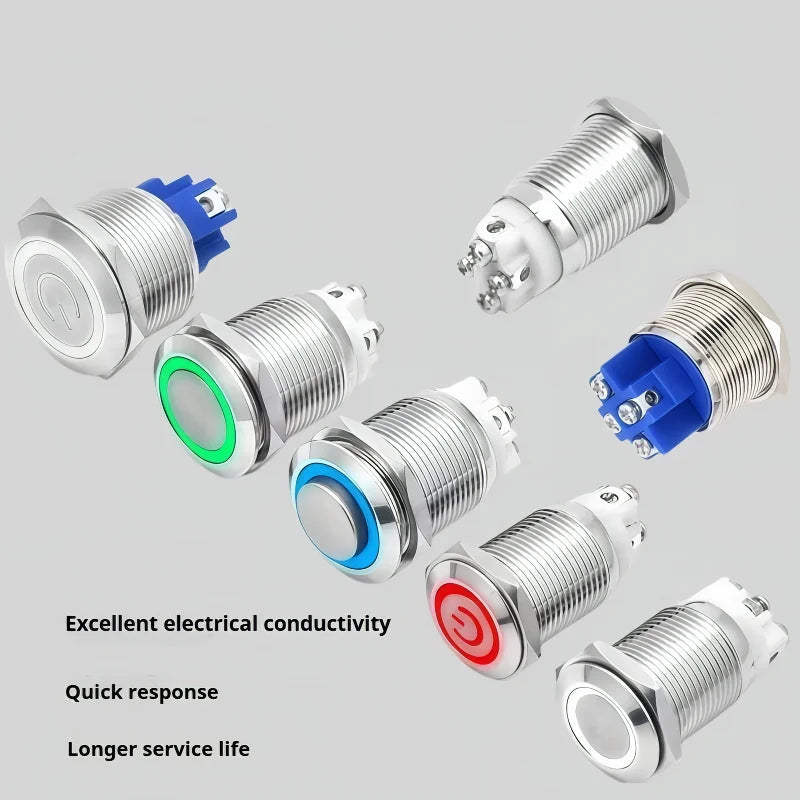 16/19/22MM Push Button Switch Screw Terminal Self-locking Latching Momentary Metal Black 12/24/220V Waterproof Power Start Stop