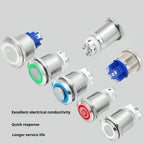 16/19/22MM Push Button Switch Screw Terminal Self-locking Latching Momentary Metal Black 12/24/220V Waterproof Power Start Stop