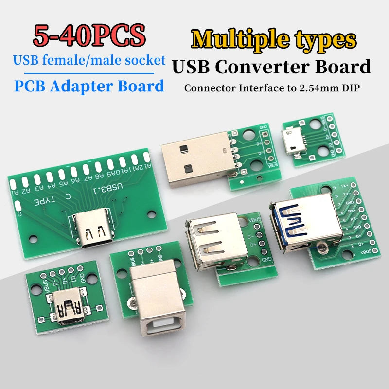Micro Mini USB USB A Male USB 2.0 3.0 A Female USB B Connector Interface to 2.54mm DIP PCB Converter Adapter Breakout Board