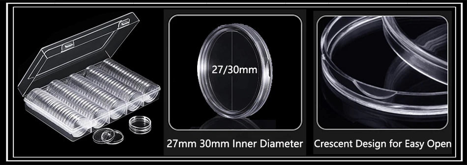 60Pcs 41mm Coin Capsules with Black Gaskets and a Storage Organizer Box for 5 Sizes (21/26/31/36/41mm) Coins Collection Holder