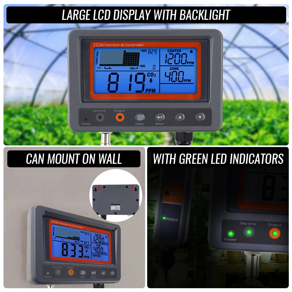 Digital CO2 Carbon Dioxide Monitor Controller Sensor W/ Relay Function NDIR Sensing Probe For Greenhouse Mushroom Farm
