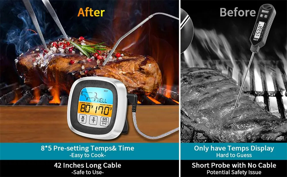 Digital Kitchen Thermometer Probe Touch Screen Meat Barbecue Food Temperature Measure Tool Steak BBQ Timer Cooking Tools