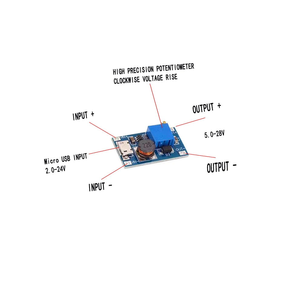 MT3608 DC-DC Step Up Converter Booster Power Supply Module Boost Step-up Board Output TYPE-C / Micro USB 2A 28V Max