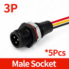 5PCS M12 IP65 Waterproof Aviation Connector 2 3 4 5 6 8 Pin Metal Panel Mount Male Plug Socket Pigtail Cable for Industrial Use
