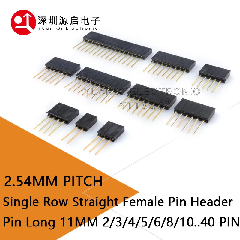 2.54mm Single Row Female Long Pins PC104 11mm 15mm PCB Board Pin Header Socket Connector 1*2/3/4/6/8/10/15Pin For Arduino DIY