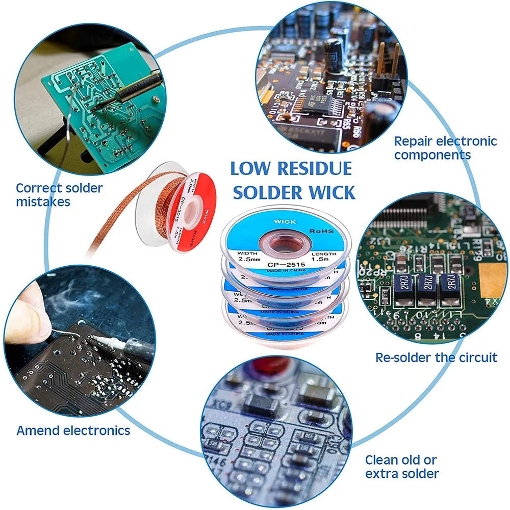 Solder Wire Desoldering Braid Welding Solder Remover Wick Wire Lead Cord Flux BGA Repair Tool