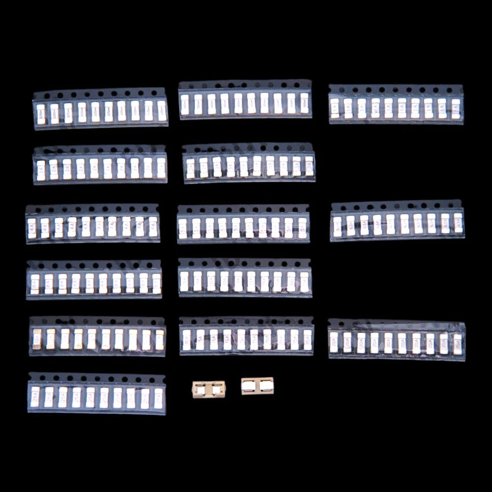 160PCS 250MA-25A 1A 2A 3A 4A 5A 15Values 2410 6125 1808 SMD Ceramic Slow Blow Fuse KIT 250MA 500MA  6.3A 8A 10A 12A 15A 20A 25A