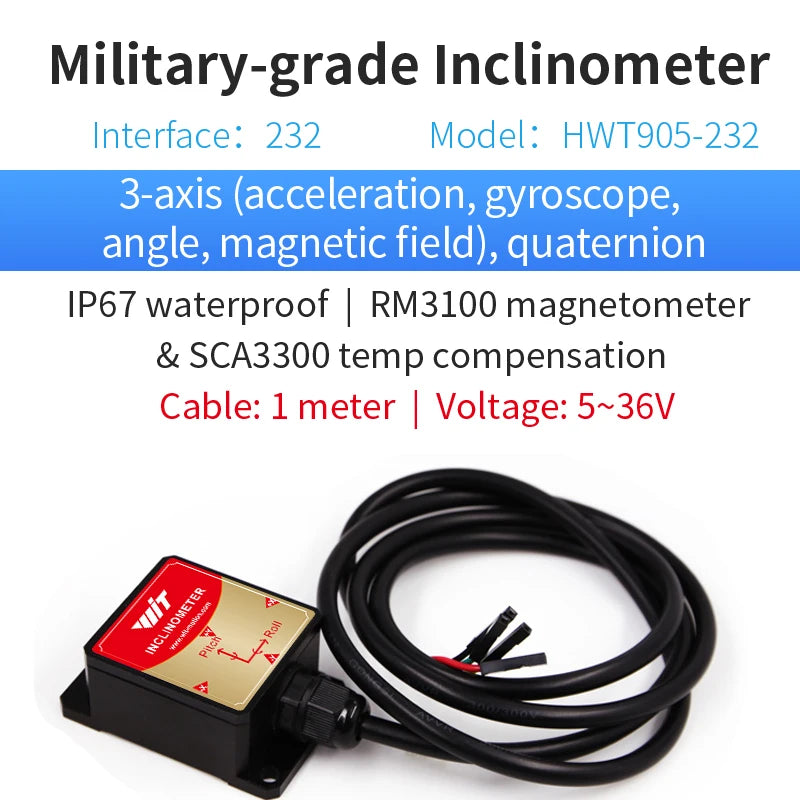 High-Precision Inclinometer HWT605 Accelerometer+Angle+Gyro, MPU9250 IMU, Temperature Compensation, Tilt Angle