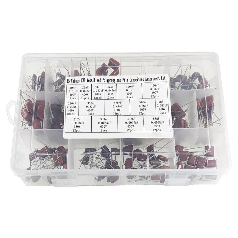 180PCS-15Value 400V 630V CBB Polypropylene Film Capacitor KIT, For DIY Electronics, Power Supply, Audio Equipment Universal 