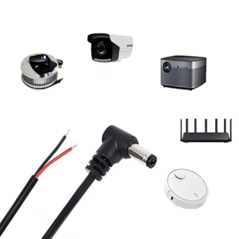 90 Degree Right Angle DC Power 5.5mm 2.1mm Barrel Male Plug Connector to Pigtail Cable for 5050 3528 LED Strip Light CCTV Camera