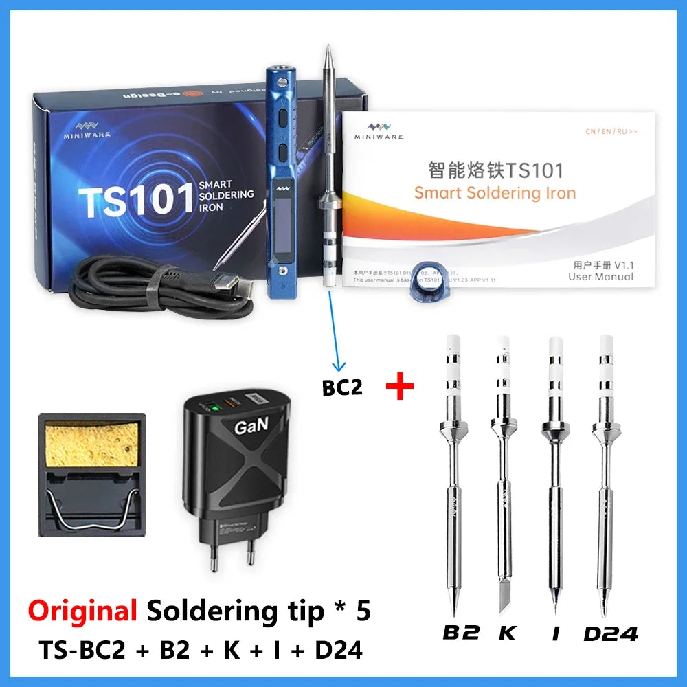 Original TS101 Soldering Iron 90W Mini Thermostat LCD Displays TS100 TS 101 Soldering Iron with PD Plug Tip Set Miniware