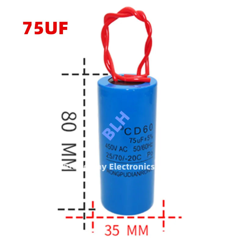 CD60 startup capacitor Plastic shell/electrolytic cell 450V 450VAC 75UF 100UF 150UF 200UF 250UF 300UF 350UF 400UF 500UF 800UF