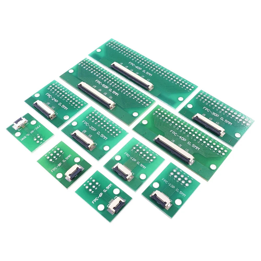 2 Sets FFC FPC Cable 4 6 8 10 12 15 16 20 24 30 34 40 50 60 Pin 0.5mm Pitch to 2.54 mm DIP PCB Adapter Same Reverse Contact Side