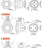 12/16/19/22mm Metal Push Button Switch Short Stroke Silver Shell Waterproof High Head With Power LED Light Momentary 1NO 6V 24V