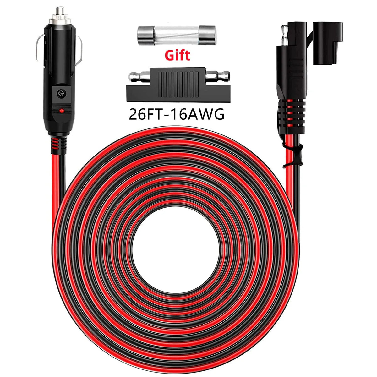 12/24V SAE to SAE Extension Cable Quick Connector Harness SAE Connector, with SAE Polarity Backup Adapter and 15A Backup Fuse