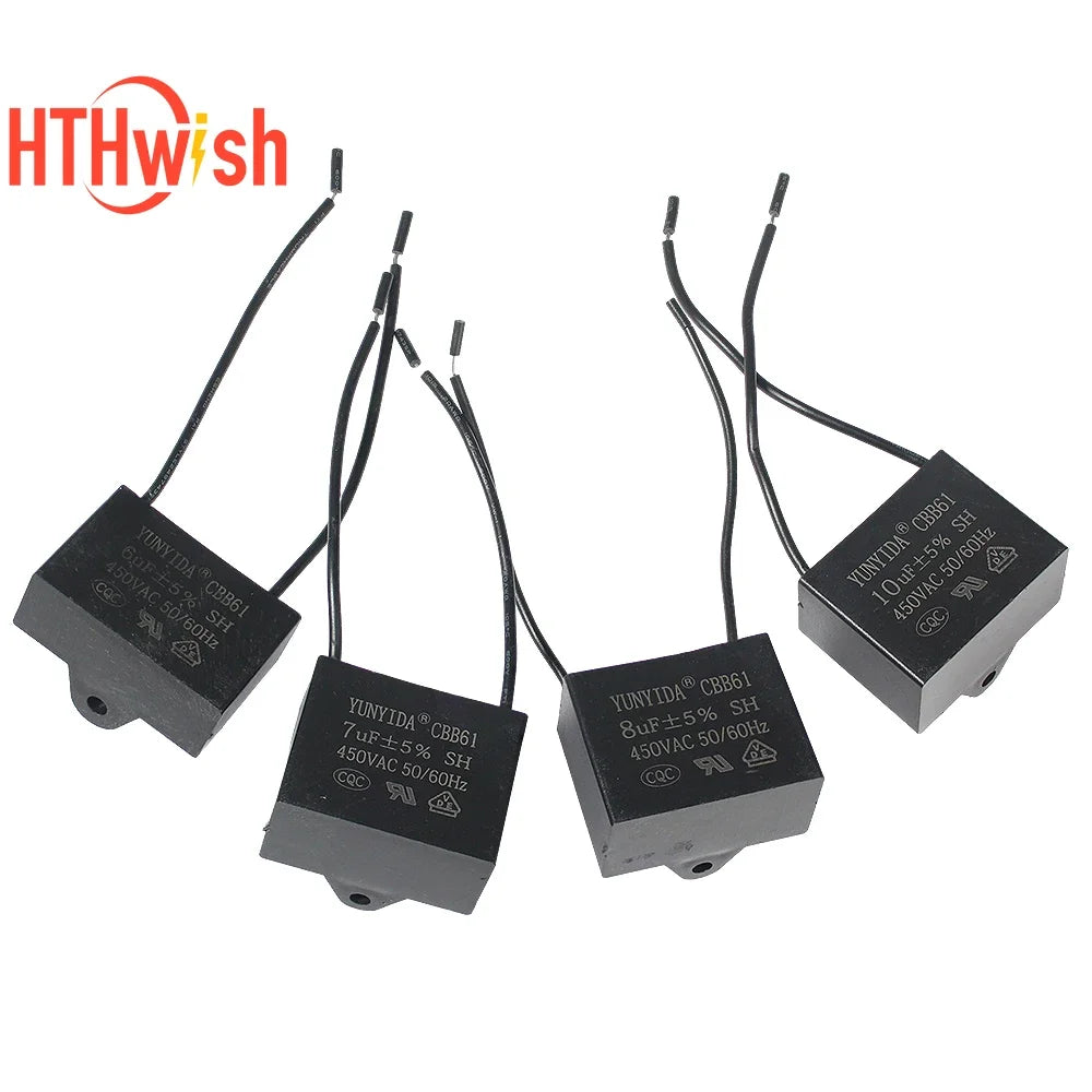 1/2PCS CBB61 450V High-Quality Fan Capacitor 5% 1UF 1.2UF 1.5UF 2UF 2.5UF 3UF 4UF 5UF 6UF 10UF for Ceiling Fans