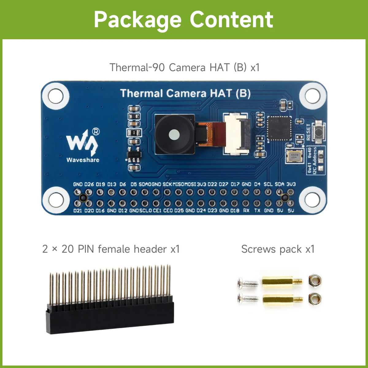 Thermal-90 Camera HAT (B) Waveshare Long-wave IR Imaging For Raspberry Pi Options For 45 90 FOV Raspberry Pi IR Camera 80x62