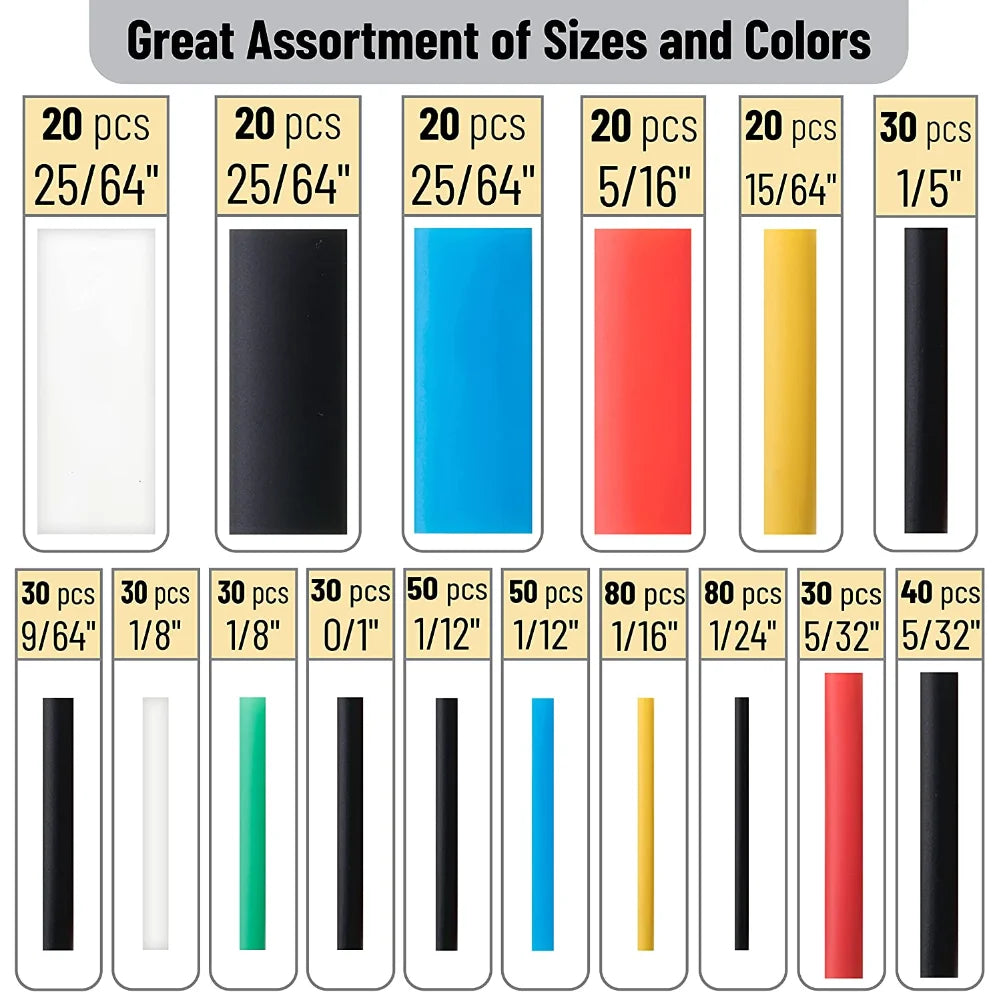 328/127/580PCS Heat Shrink Tubing Kit 2:1 Shrinkable Wire Shrinking Wrap Tubing Wire Connect Cover Protection with Hot Air Gun