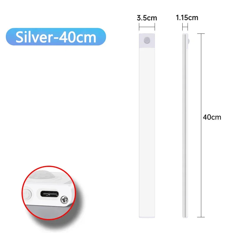 1Pc Cabinet Light USB Rechargeable Motion Sensor Ultra-thin Night Light For Home Corridor Stairs Kitchen Bedroom Wardrobe Indoo