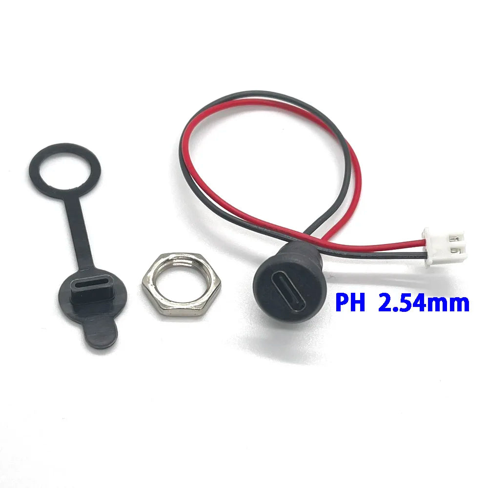 USB-C 2P High Current Charging Socket with PH2.54 Nut Snap Lock Plate USB TYPE-C Female Type C Waterproof Female Connector JacK