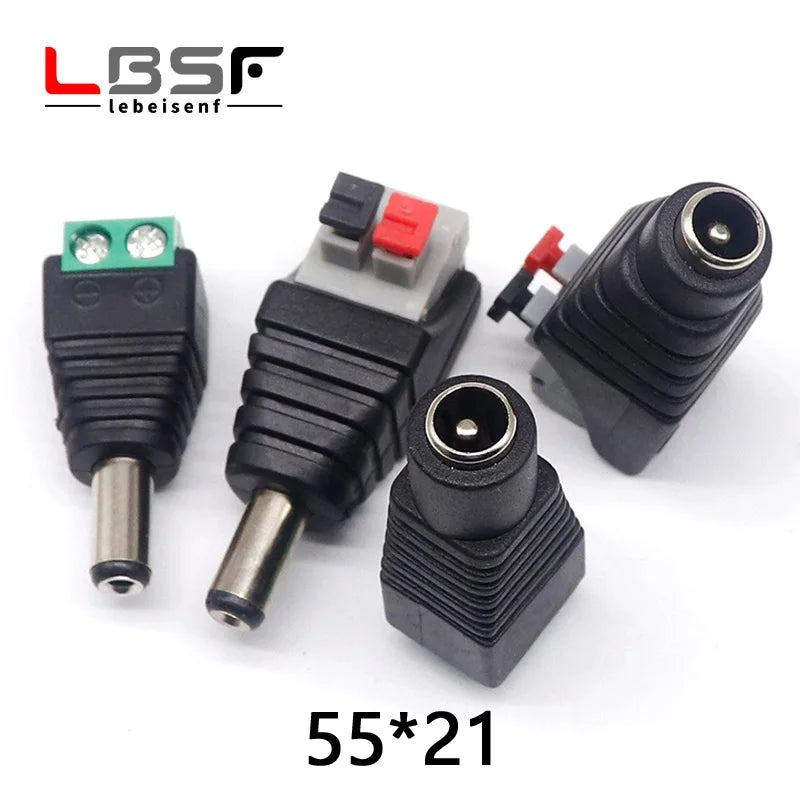 5pcsDC male and female power connector 5.5*2.1mm plug positive and negative to solderless pressure terminal LED wiring connector