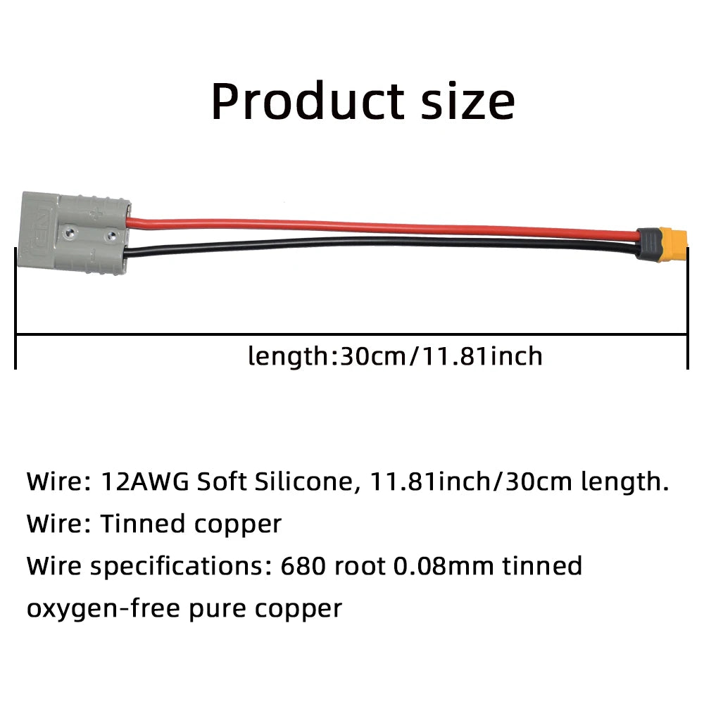 High Quality Gray FOR For Anderson to XT60 Adapter Cable for Portable Power Station 50AMP 600V 12AWG 30cm XT60 Connector
