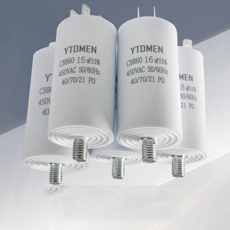 CBB60 Capacitor 4 Pin AC 450V Dual Insert Motor Run Capacitors 4UF-60UF with Screws for Washing Machine Air Compressor 12uf 16uf