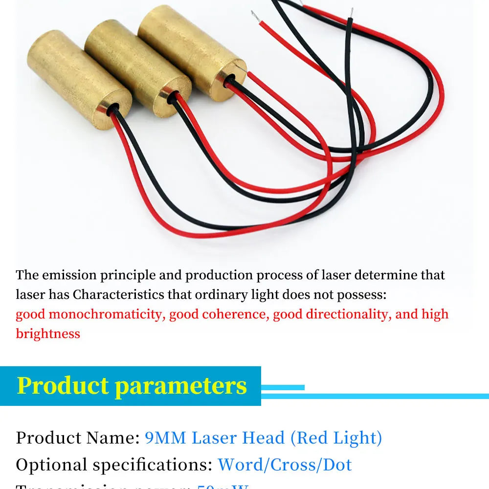 1/5/10Pcs Laser Head 650nm 9mm 3V 50mW Laser Cross Diode Module Red Copper Head Line / Point / Cross Laser Diode