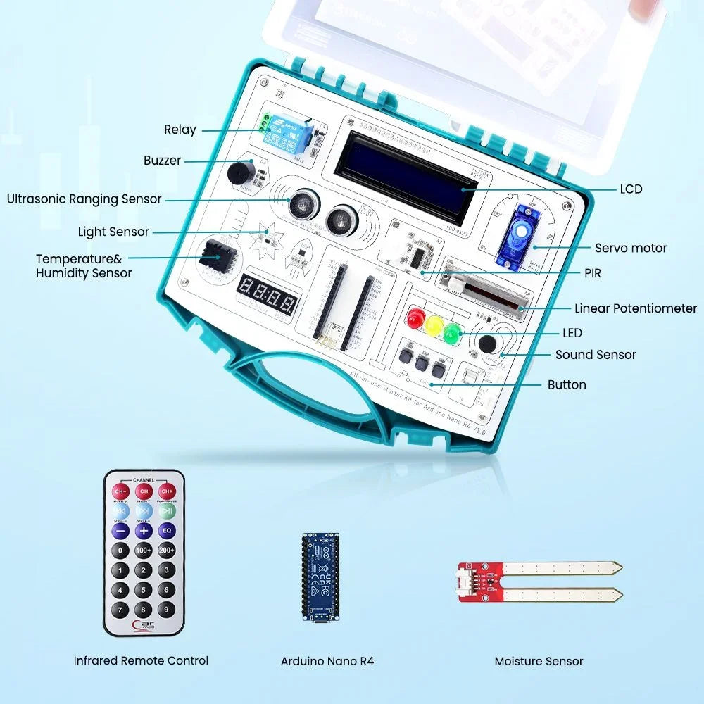 Elecrow All-in-one Starter Kit for Arduino NANO R4 with 20 lessons and 16 modules STEM Education Programming Learning Set